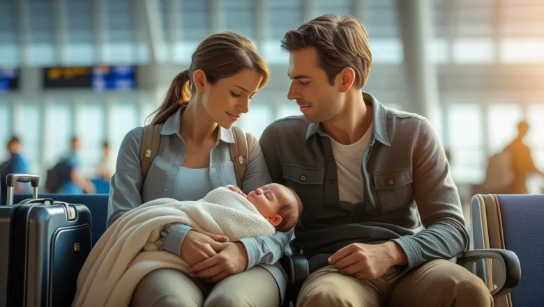 Pais de primeira viagem planejando a mala para a primeira viagem com o bebê