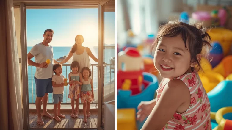 Família com criança na sacada de um hotel em Balneário Camboriú, mostrando a importância de escolher onde se hospedar.