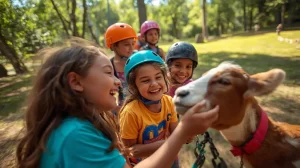 Criança alimentando um animal na fazendinha de um dos hotéis fazenda em SP, uma atividade de conexão com a natureza para famílias.